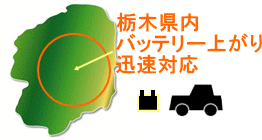 栃木県　バッテリー上がり出張救援　24時間救援 宇都宮市　栃木県内のバッテリー上がりならおまかせください